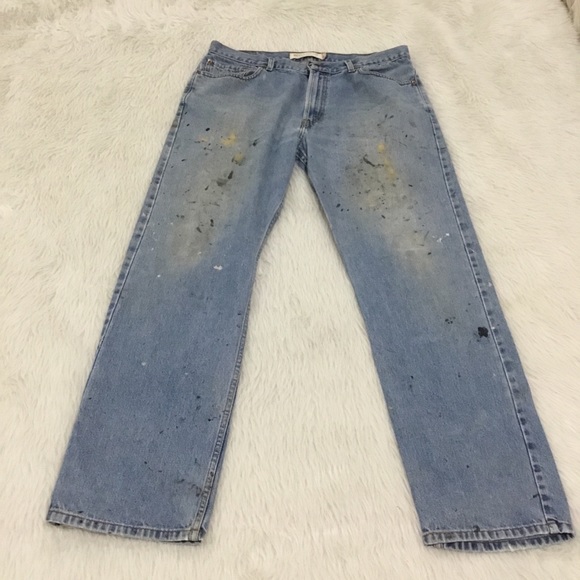 Levi’s 505 men’s blue denim distressed painted regular fit denim jeans s… - Picture 3 of 8